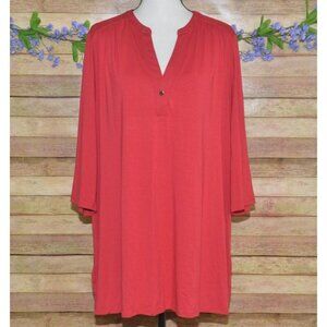 J.Jill Wearever 3/4 Sleeve Tunic Top Blouse Size 2X Red V-Neck Casual Comfy